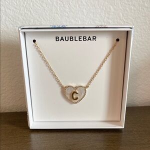 BaubleBar Gold Heart Initial Necklace